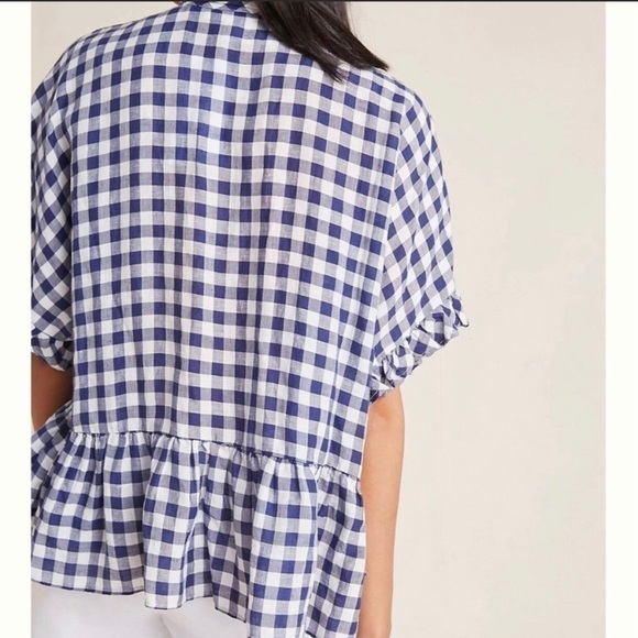 Maeve Anthropologie Flounce Gingham Buttoned Down Blouse Top - Picture 2 of 10